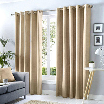 Cannes 100% Cotton Black Out Plain Dyed Natural Eyelet Curtains
