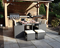 Cannes 8 Seater Cube Set - Steel/Synthetic Rattan - H72 x W110 x L110 cm - Grey