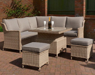 Cannes Corner 5 Pc Piece Rattan Set L209 x W200 x H81 cm Latte