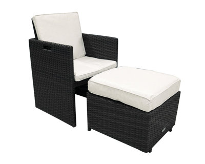 CANNES Ebony Black Cube Chair with Folding Back & Footstool incl. cushions