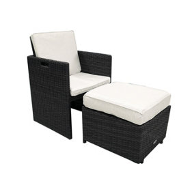 CANNES Ebony Black Cube Chair with Folding Back & Footstool incl. cushions