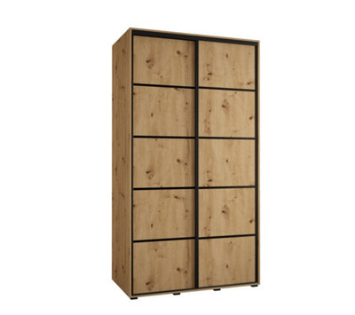 Cannes IV Elegant Oak Artisan Sliding Door Wardrobe 1300mm H2050mm D600mm with Black Steel Handles