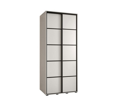 Cannes IV Modern White Sliding Door Wardrobe 1200mm H2050mm D600mm with Black Steel Handles and Decorative Strips