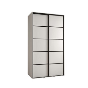Cannes IV Modern White Sliding Door Wardrobe 1400mm H2050mm D600mm with Black Steel Handles and Decorative Strips