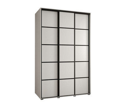 Cannes IV Modern White Sliding Door Wardrobe 1500mm H2050mm D600mm with Black Steel Handles and Decorative Strips