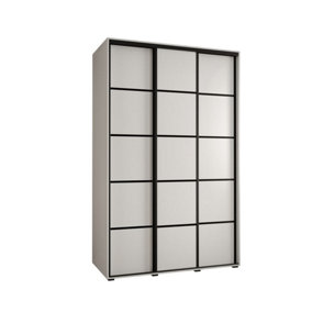 Cannes IV Modern White Sliding Door Wardrobe 1500mm H2050mm D600mm with Black Steel Handles and Decorative Strips