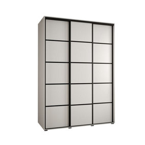 Cannes IV Modern White Sliding Door Wardrobe 1700mm H2050mm D600mm with Black Steel Handles and Decorative Strips