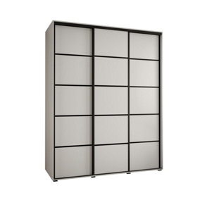 Cannes IV Modern White Sliding Door Wardrobe 1900mm H2050mm D600mm with Black Steel Handles and Decorative Strips