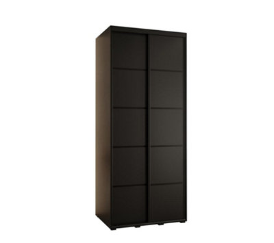 Cannes IV Stylish Black Sliding Door Wardrobe 1200mm H2050mm D600mm with Black Steel Handles and Decorative Strips