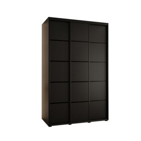 Cannes IV Stylish Black Sliding Door Wardrobe 1500mm H2050mm D600mm with Black Steel Handles and Decorative Strips