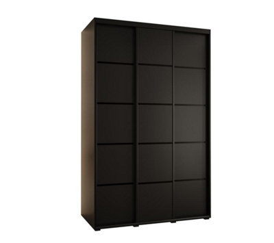 Cannes IV Stylish Black Sliding Door Wardrobe 1600mm H2050mm D600mm with Black Steel Handles and Decorative Strips