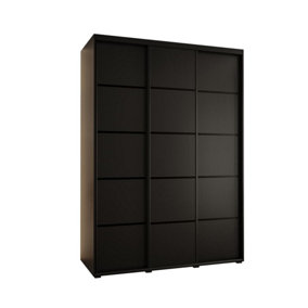 Cannes IV Stylish Black Sliding Door Wardrobe 1700mm H2050mm D600mm with Black Steel Handles and Decorative Strips