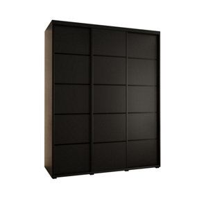 Cannes IV Stylish Black Sliding Door Wardrobe 1900mm H2050mm D600mm with Black Steel Handles and Decorative Strips