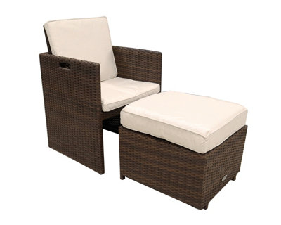 CANNES Mocha Brown Cube Chair with Folding Back & Footstool incl. cushions