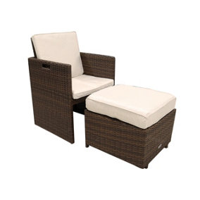 CANNES Mocha Brown Cube Chair with Folding Back & Footstool incl. cushions