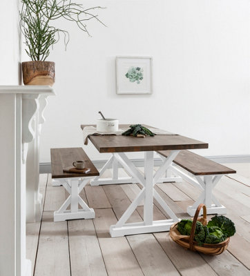 Canterbury Farmhouse Dining Table 180cm in White and Dark Pine