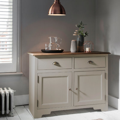 Canterbury Sideboard Cupboard 2 Drawer Cabinet Finished in Silk Grey and Dark Pine