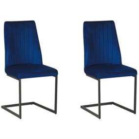 Cantilever Chair Set of 2 Velvet Navy Blue LAVONIA