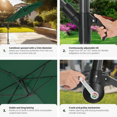 Cantilever garden parasol umbrella, 350 cm  - green