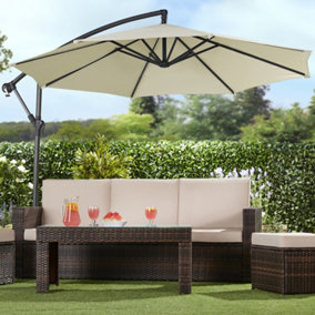 Cantilever Parasol with Cover, Umbrella Canopy Outdoor Sun Shade (Cream)