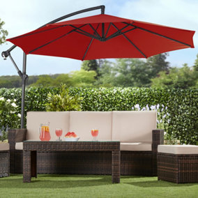 Cantilever Parasol with Cover, Umbrella Canopy Outdoor Sun Shade (Red)