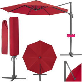 Cantilevered parasol w/ foot pedal and protective cover - 300cm diameter - burgundy