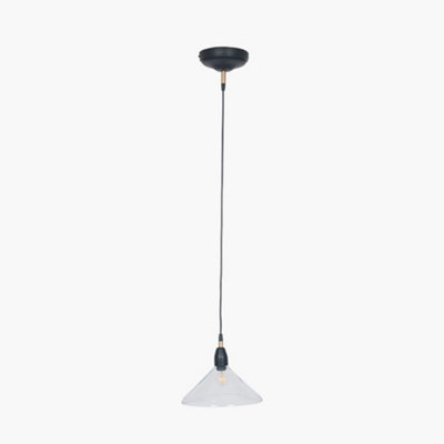 Canton Matt Black Metal and Glass Cone Pendant
