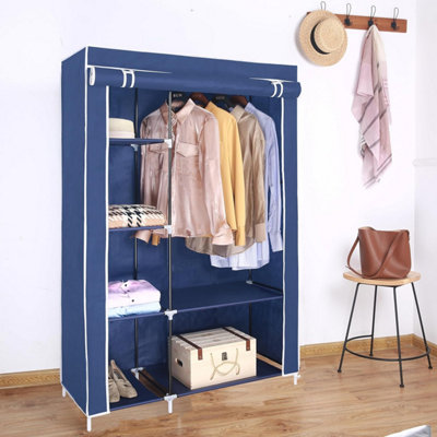 Canvas Wardrobe Organizer Clothes Rail Shelves Storage Closet Double ...