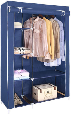 Canvas Wardrobe Organizer Clothes Rail Shelves Storage Closet Double ...