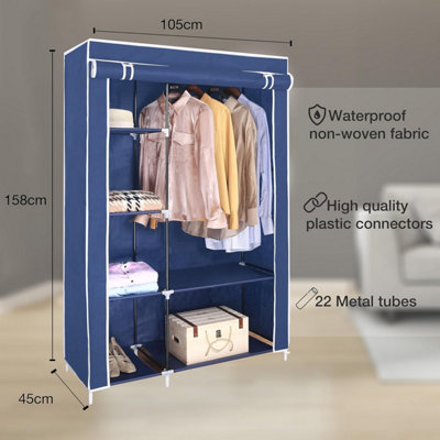 Canvas Wardrobe Organizer Clothes Rail Shelves Storage Closet Double ...