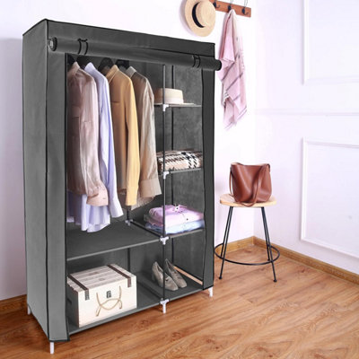 Canvas Wardrobe Organizer Clothes Rail Shelves Storage Closet Double ...