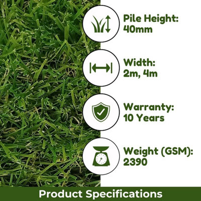 Cape Verde 40mm Outdoor Artificial Grass Super Soft, Premium Outdoor Artificial Grass-11m(36'1") X 2m(6'6")-22m²