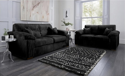 Capri Jumbo Cord Fabric Sofa, 3+2 Black
