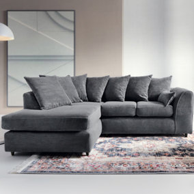 Capri Left Hand Facing Chaise L Shape Corner Grey Jumbo Cord Sofa