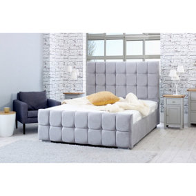 Capri Plush Bed Frame With Cubed Headboard - Grey