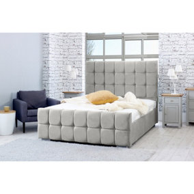 Capri Plush Bed Frame With Cubed Headboard - Silver