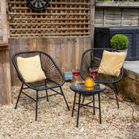 Capri Rattan 2 Seater Wicker Table and Chairs Bistro Set - Black