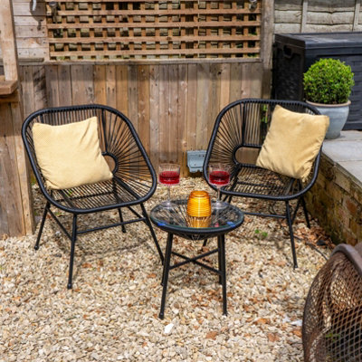 Capri Rattan 2 Seater Wicker Table and Chairs Bistro Set Black