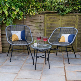 Capri Rattan 2 Seater Wicker Table and Chairs Bistro Set - Grey