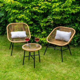 Capri Rattan 2 Seater Wicker Table and Chairs Bistro Set - Netural