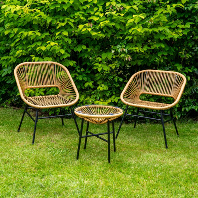 Capri Rattan 2 Seater Wicker Table and Chairs Bistro Set - Netural