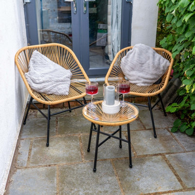 Capri Rattan 2 Seater Wicker Table and Chairs Bistro Set - Netural