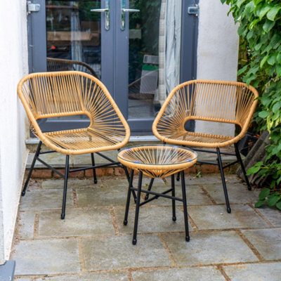 Capri Rattan 2 Seater Wicker Table and Chairs Bistro Set - Netural