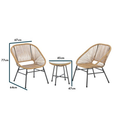 Capri Rattan 2 Seater Wicker Table and Chairs Bistro Set - Netural