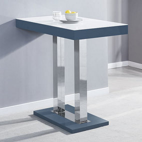 Caprice High Gloss Bar Table In Grey With White Glass Top