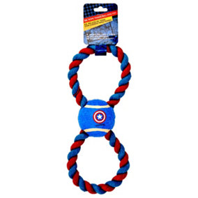 CAPTAIN AMERICA TENNIS BALL ROPE DOG TOY