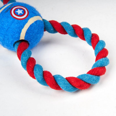CAPTAIN AMERICA TENNIS BALL ROPE DOG TOY