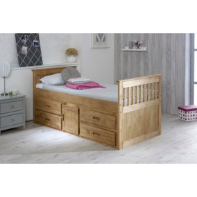 Captains Waxed Pine Wooden Storage Bed Frame