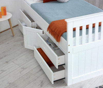 Captains White Wooden Storage Bed Frame - 3ft Single
