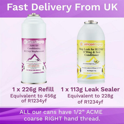 Car Aircon Regas R1234yf Compatible Refrigerant + Leak Sealer